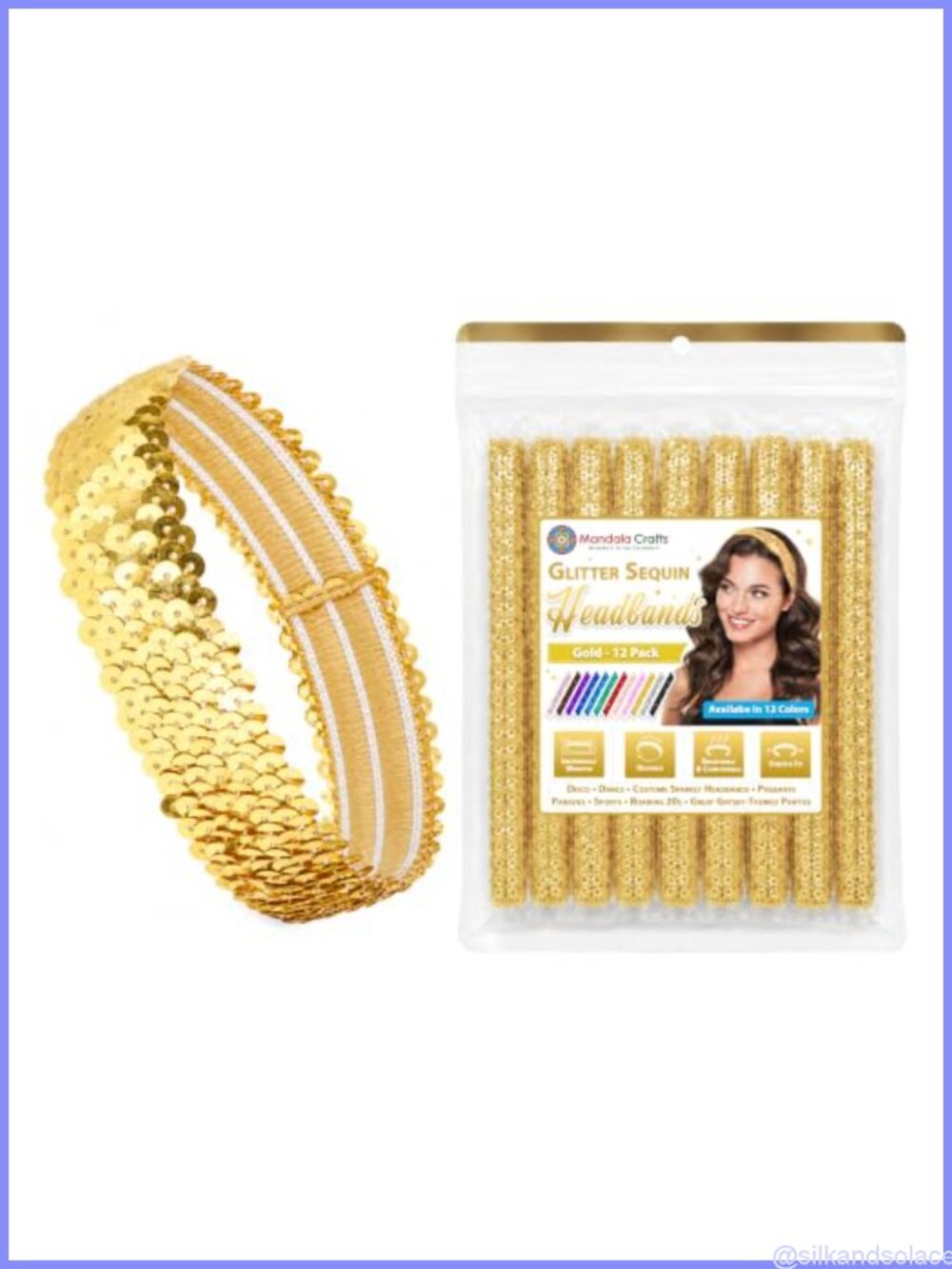 Gold Sequin Elastic Headbands 12 Pack Sparkle Hair Accessories for Women